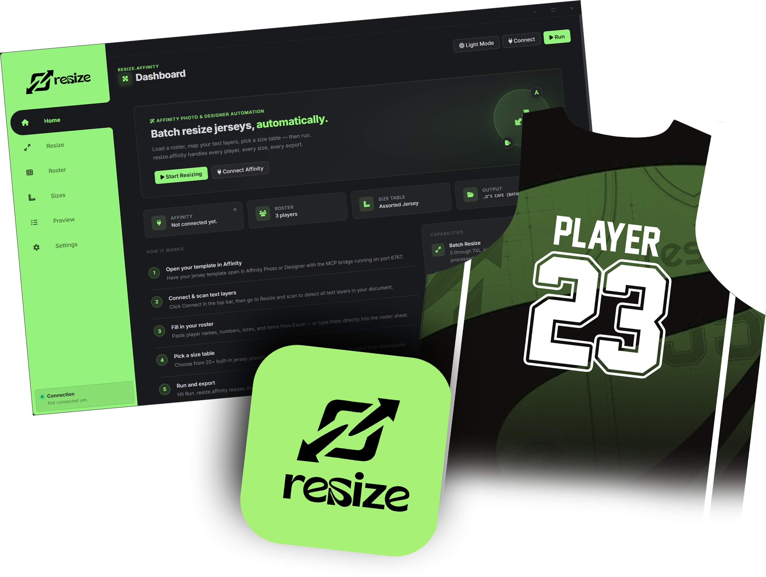 resize.affinity dashboard showing roster automation controls